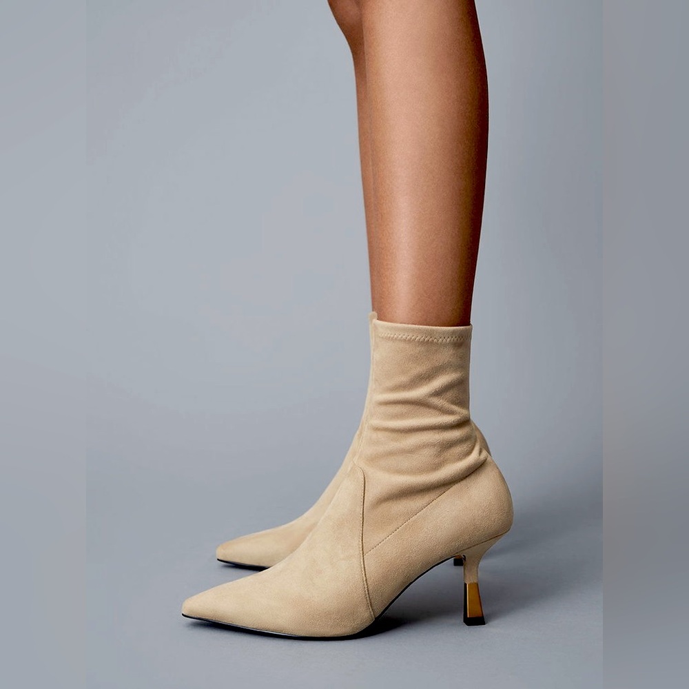 Charles & Keith Beige Ankle Sock Boot Heels – Size US 8
